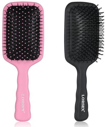 LORSEX 2 Stück Haarbürste, Große Paddel Haarbürste zum Entwirren für Damen, Herren und Kinder, ideal für nasses/trockenes Haar, glättend, massierend und zum Entwirren