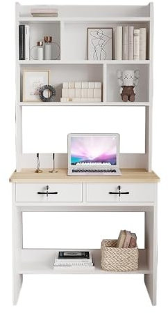 Schreibtisch aus Massivholz mit integriertem Regal – einfache und funktionale Aufbewahrungslösung für Zuhause, Büro oder Schlafzimmer, perfekt zum Organisieren von Büchern und wichtigen Dingen