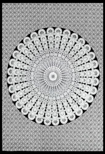 AVA Collections Indischer Mandala-Wandbehang aus Baumwolle, 101,6 x 76,2 cm, Boho-Heimdekoration, Wandkunst, Wandteppich (Schwarz und Weiß)