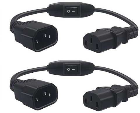 2 Stück IEC 320 C14 zu C13 Verlängerungskabel, 30cm Kaltgerätekabel mit Schalter C14 Stecker auf C13 Buchse, 3 Pin PDU Stromkabel 10A/250V für Computer Monitore LED HDTV Displays(Schwarz)