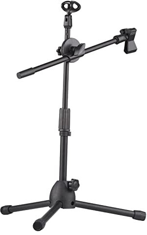 Trépied de microphone à double usage avec 2 clips de micro réglables - Support de sol pour discours, réunions, diffusion en direct, enregistrement vocal