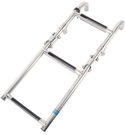 aqxreight 3 Step Foldable Boat Ladder Stainless Steel Transom Mount with Non Slip Footplates & Arched Handrails for Yacht Dock Swim Deck Entry Inboard Ladder Boarding Ladder