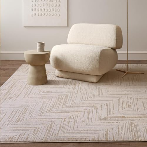 Furniturebox Area Rug 120 x 170cm - 'Savannah' Beige & Brown Textured Criss Cross Pattern Living Room Rug Neutral Modern Design Short Pile For Lounge Bedroom Dining Room