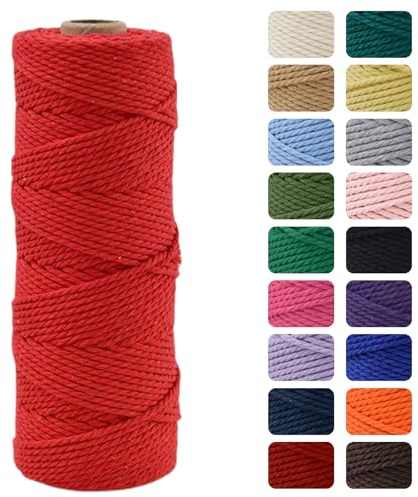 MOMAHUA 3mm Hilo de Macramé 100% Algodón,100m Rojo Cuerda para Manualidades,19 Colores Más,Cordón para DIY,Decoración y Regalos