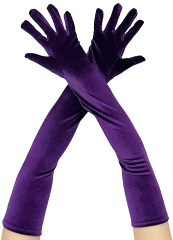WANYI Handschuhe Lang 1 Paar Handschuhe Damen Elegant Brauthandschuhe Samt Velvet Verdickung Abendhandschuhe 1920er Retro Gloves 53cm für Abschlussball Hochzeit Opera（Lila）