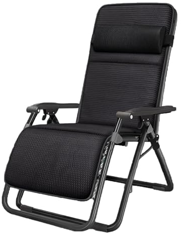 Verstellbarer Loungesessel, tragbar, zusammenklappbar, mit Kopfstütze, unterstützt 300 kg, leicht, für Garten und Balkon, atmungsaktive Matte, King Kong Schwarz