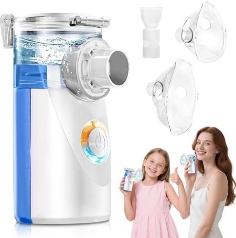 Inhalationsgerät für Kinder und Erwachsene - Inhalator Vernebler Baby, Ultraschall Inhaliergerät für Erkältung, Keine Batterie enthalten, Inhalationsgerät mit 2 Maske & Mundstück(Blau)