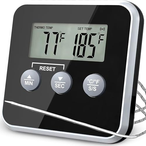 Retoo Digitales Fleischthermometer Bratenthermometer mit Langer Sonde, 0°C bis 300°C Genau - IP67 Wasserdichtes Grillthermometer, Küchenthermometer für BBQ, Ofen, Braten, Kochen, Backen, LCD Display