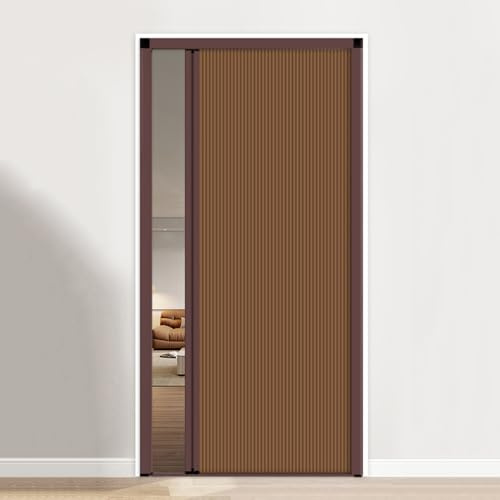Porte Coulissante Accordéon Pliante Porte accordéon intérieure sans perçage, en alliage d'aluminium et tissu non tissé, pour Cuisine Douche(Brown-W×H:75×200cm)