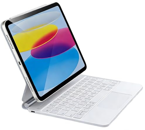 Bathgate Magic Keyboard Case for iPad 10th Generation 10.9 inch, Magnetic Keyboard Case, Floating Stand, with Touchpad, Light Weight,Backlit (White)