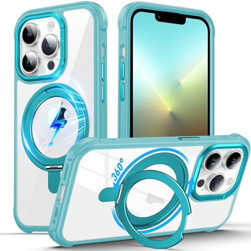 DASFOND für iPhone 13 Pro Hülle, [Kompatibel mit MagSafe ] 360°Magnetischer Ständer Militärschutz Schlankes, Stoßfeste Kratzfeste Handyhülle für iPhone 13 Pro Case All-in-One, Transparent Petrol