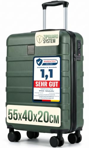 HYGGZ® Trolley Handgepäck Koffer, Urban Olive (Grün) 55x40x20cm, Hartschale | TSA Schloss, 360° Rollen, 36L Volumen, Passend für Lufthansa, Ryanair, Eurowings