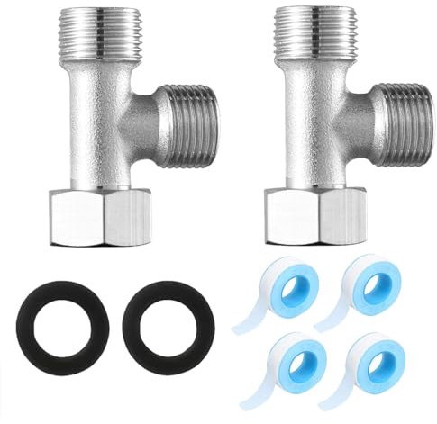 Srvauyea 2 Pcs 3-Way T Shape Adapter 3/8 Inch, Brass Connection Tee Valve with Chrome Plating, Durable Splitter for Corner Valves, Toilet, Washing Machine, Shower, and Kitchen