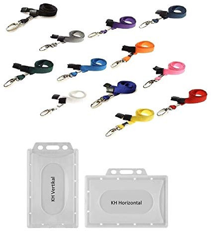 Waizmann.IDeaS® 1x Ausweisset Ausweis Set - Lanyard 10mm Schlüsselband Umhängeband Sicherheitsverschluss BREAKAWAY + Ausweishülle leicht FLEXIBEL Kartenhülle Kartenhalter Schutzhülle