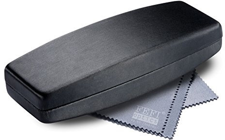 FEFI Geräumiges Brillenetui Hardcase in Seiden-Optik - Größe L (Schwarz)