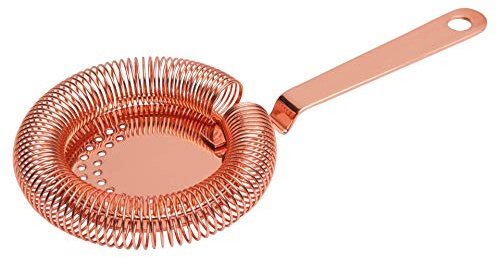 Beaumont Mezclar Copper Cocktail Strainer, Stainless Steel - Removable Spring Design, Machined Handle Hole, 204mm Length Easy to Clean for Bars, Pubs | Removable spring design allows effortless cleaning, while a machined handle hole provides easy hanging storage in busy bars.