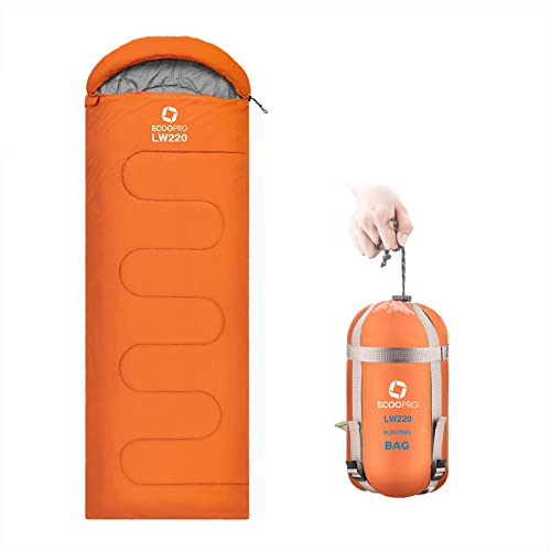 ECOOPRO Warm Weather Sleeping Bag - Portable, Waterproof, Compact Lightweight, Comfort with Compression Sack - Great for Outdoor Camping, Backpacking & Hiking-83 L x 30 W Fits Adults (D-Orange)