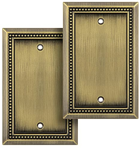 Henne Bery Sunken Pearls Heavy Duty Decorative Wall Plate Switch Plate Outlet Cover (Single Blank, 2 Pack, Antique Brass)