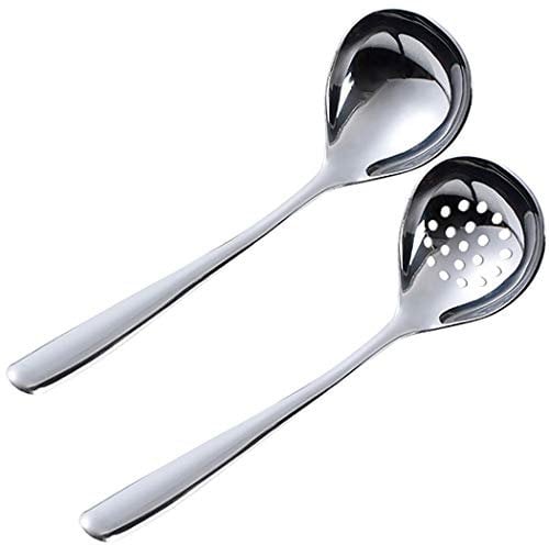Goeielewe 2-teiliges Set mit geschlitztem Löffel und Suppenkelle aus Edelstahl, Suppenkelle, Sieb, 19 cm, Kochen, Skimmer, Kochgeschirr für Zuhause, Kochen oder Hotpot