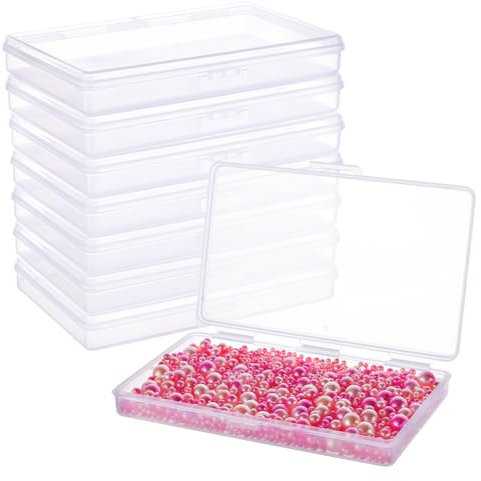 BENECREAT 8 Paquete de 15x9.5x2cm de Caja de Almacenamiento de Cuentas de Plástico Transparente Rectangular con Tapas con Bisagras para Pinceles, Lápiz, Herramientas de Vinilo