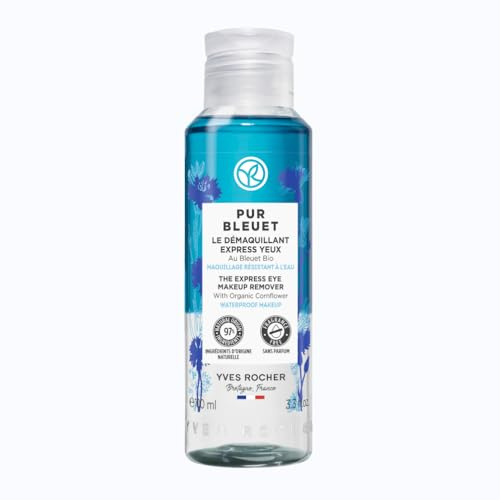 Yves Rocher PUR BLEUET Express Augenmake-up Entferner, mit Bio-Kornblume, Pflege für empfindliche Augen, 1 x 100 ml Flacon