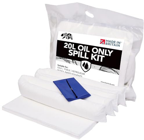 20L Oil and Fuel Spill Kits, UK Manufactured, White, Repels Water, Can be used for Oils, Oil-Based Fluids, Fuels, Lubricants, Hydrocarbon Based Fluid - For Indoor/Outdoor Use, On-the-go Bag