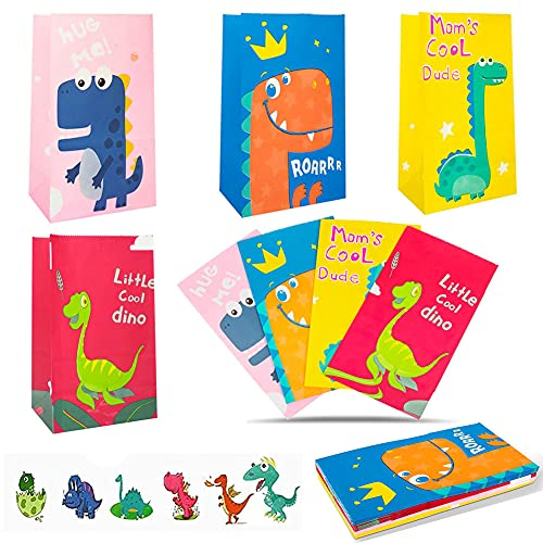32 Stück Dinosaurier Papiertüten,Geschenktüten Dino mit 36 Aufkleber,Tüten Papier Geschenk,Bunt Candy Tüten,Geschenktüten kinder Geschenk Papiertueten,Geschenktüten zum Befüllen für Kindergeburtstag