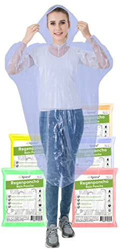 Igoera Einweg Regenponcho 5er-Pack Regencape mit Kapuze für Festival, Konzert, Wandern, Fahrrad, Camping, Outdoor, Einweg Poncho gegen Regen