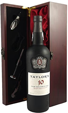 Taylors 10 year old 2015 Tawny Port 75CL in a silk lined box with four wine accessories 1 x 750ml
