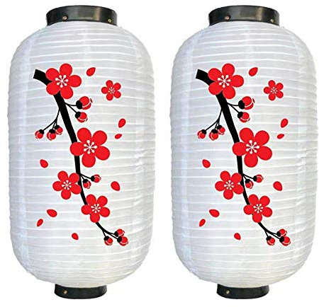 FuMeiJiaJiaJu 10 Pouces Lanterne Japonaise Lanterne Suspendue Décorative en Tissu Imperméable Lanterne Rouge Chinoise Lampe Lanterne Décorations pour Restaurant Bar Magasin (2PCS Blanc A)