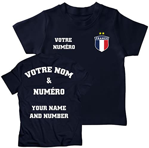 lepni.me T-Shirt Maillot de Football Personnalisé Enfant France| Nom et Numéro | Insigne du Drapeau français | Championnat d'europe de Football 2024 (7-8 Ans Bleu Marine Multicolore)