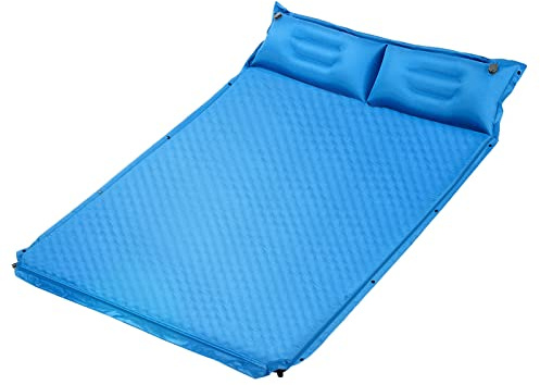GYMAX Campingmatte Isomatte selbstaufblasend, Doppel Schlafmatte mit 2 Kissen & Tragetasche, Camping Matratze für 2 Personen Ultraleicht, für Camping, Wandern, Reisen, 187 x 131 cm