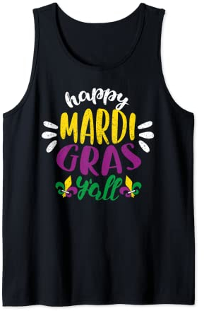 Happy Mardi Gras Y'all Hemd, Mardi Gras T-Shirt im Used-Look Tank Top