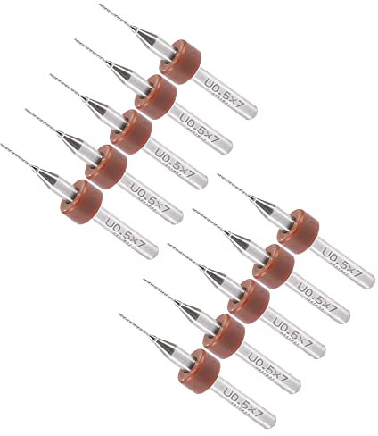 CoCud Micro PCB Drill Bits, 1/8 Shank 0.5mm Cutting Edge, Tungsten Carbide Print Circuit Board Drill Bit - (Applications: for CNC Drilling Engraving Machine), 1-Set (10-Pieces)