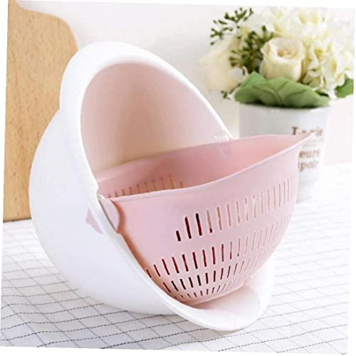 Portable Washing Basket & Drainer Multifunctional Kitchen Food Strainer Basket Set with Double Layered Detachable Basket Bowl Free Space Saving for Washing Mixing Fruits Vegetables Cleaning (Pink)