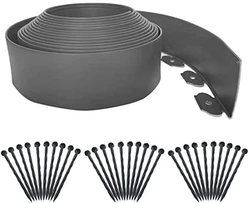 Bordure de jardin flexible de 10 m, bordure de paysage [extra haute 10 cm de haut] avec 30 piquets, bordure de jardin sans creuser, mini clôture en plastique pour parterres de fleurs, herbe grise