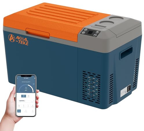 AKHAL-TEKE Car Refrigerator, 23L Portable Freezer, Dual Zone App Control, 12 Volt -22°C - 10°C, Car Freezer, Refrigerator, Refrigerator, 12/24V DC and 100-240V AC for Vehicles