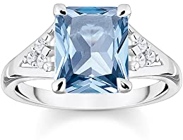 Thomas Sabo Damen Ring aus Sterling-Silber mit Zirkonia-Steinen in Weiß und Blau, Gr. 56, TR2362-059-1-56