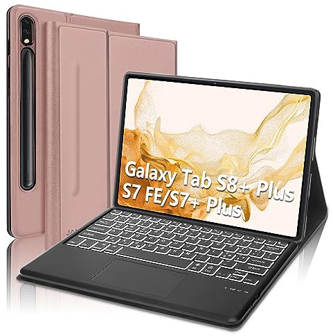 Custodia con Tastiera Trackpad per Samsung Tab S7 FE/S7+ Plus/S8+ Plus 12.4, Italiana QWERTY-Layout Tastiera Retroilluminata Bluetooth Staccabile per Samsung Tab S8+/S7+ Plus 12.4, Oro Rosa