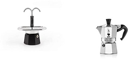 Bialetti - Das Mini Express Kandisky Moka-Set enthält eine Kaffeemaschine für 2 Tassen (90 ml), schwarz & Moka Express: Ikonische Espressomaschine für die Herdplatte, Silber