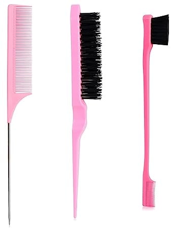 Zuofan Toupierkamm, Stielkamm, 3 Stück Kamm Borsten Haarbürste Kamm Doppelkanten Bürste Haarbürste Set, Haarkamm, Kamm Mit Stiel für Haarstyling Salon (Rosa)