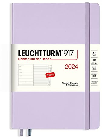 LEUCHTTURM1917 367703 agenda settimanale e taccuino medio (A5) 2024, 12 mesi, viola, inglese