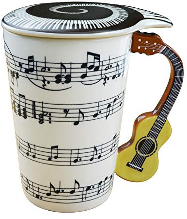 EYMPEU Tazza da Caffè con Nota Musicale con Coperchio, Tazza Colazione con Manico di Chitarra 450 ML