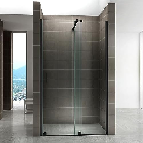 NAPOLI BLACK Porte de douche coulissante noire H 200 cm verre 8 mm transparent largeur 180 cm