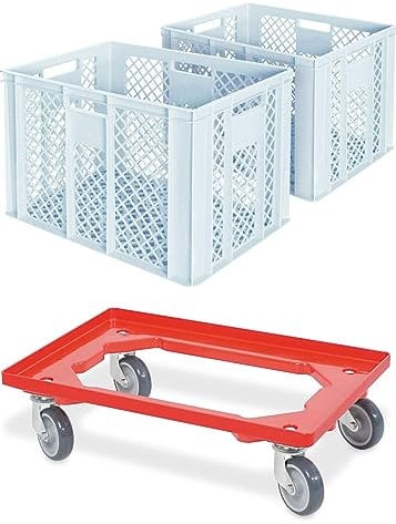 BRB 2X Eurobehälter/Bäckerkiste, LxBxH 600x400x410 mm inkl. Transportroller (weiß)