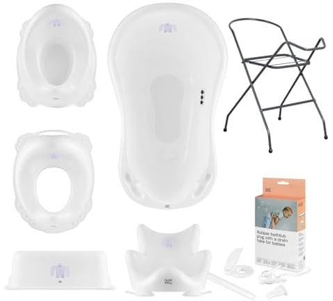 Hylat Baby Komplett-Set: Stabile Babybadewanne mit Thermometer, Gestell, Badesitz und Abfluss, Kinder-Toilettensitz, Babytopf, Kinderschemel - ideale Lösung für die tolle Badeerlebnisse
