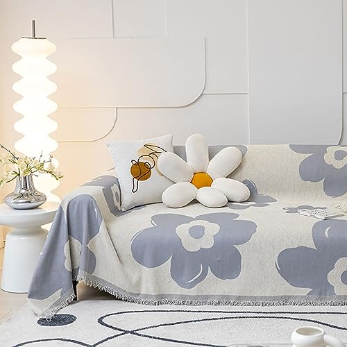 Homxi Sofabezug 4 Sitzer Big Sofa,180x320CM,Sofabezug Blumen mit Quasten Sofa Überzug Chenille Handtuch Sofa Lila Sofaüberwurf Decke