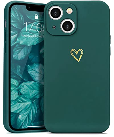 Wirvyuer for iPhone 14 Plus Case with Cute Heart Pattern Soft Shockproof Protective Silicone Phone Case for Women Girls, Green