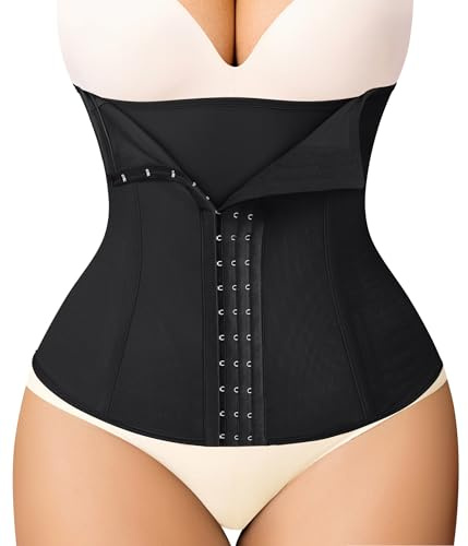 MERYOSZ Waist Trainer Corset Zipper Tummy Control Shapewear Breathable Waist Cincher for Women Body Shaper Sport Girdle, Black Hooks, Medium