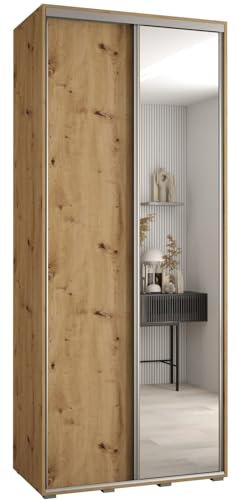 Kleiderschrank mit Spiegel Davos 3 Garderobenschrank - Schrank Schlafzimmer - Mehrzweckschrank 2 Schiebetüren - Regalen - Flur Möbel - Kleiderstange Schrank - Allzweckschrank - closet - Gaderobe